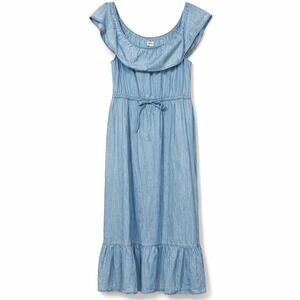 Cottagecore Denim Maxi Dress Womens Size XL Chambray Old Money Coastal Chic